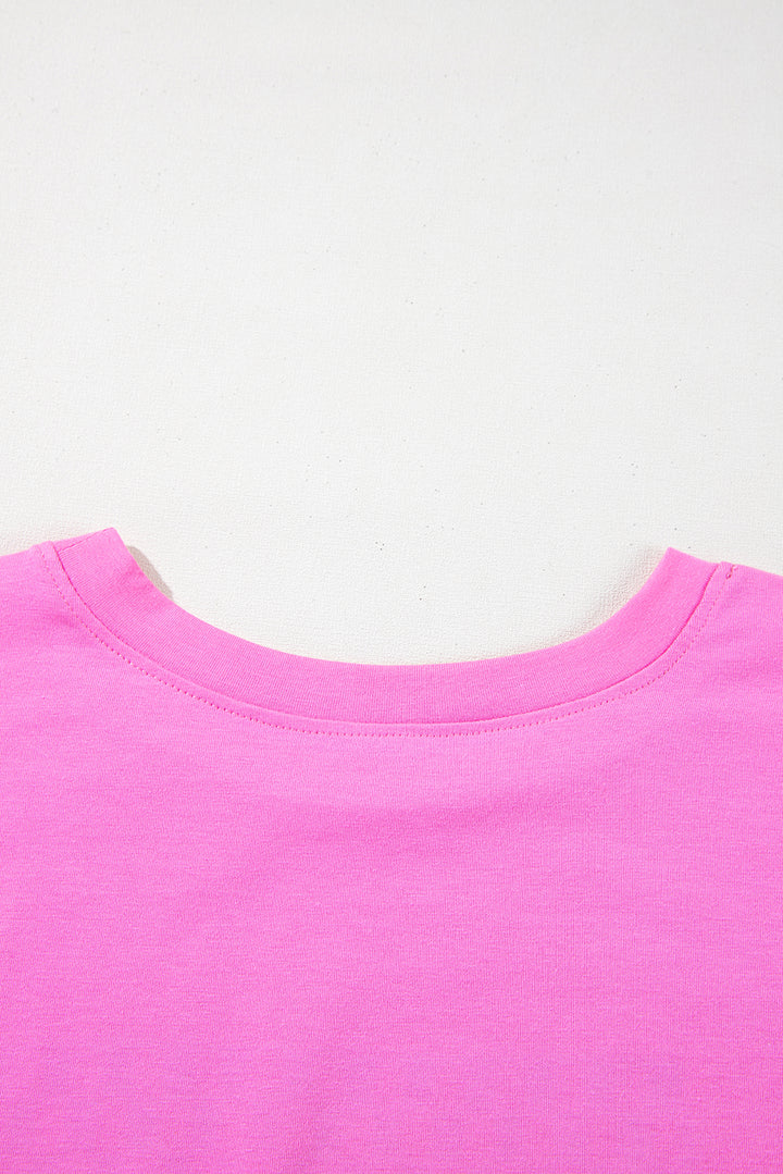 Bright Pink Checker MAMA Letter Printed Graphic Plus Size T Shirt