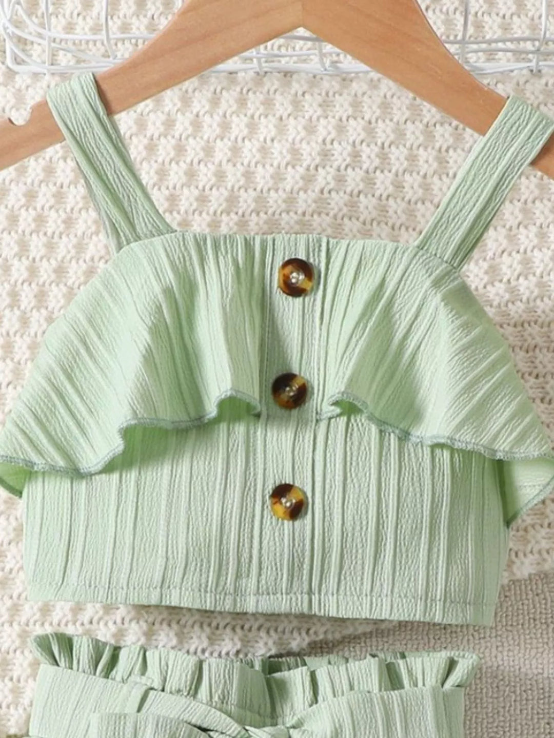 Children's Ribbed Ruffle Trim Top & Shorts Set