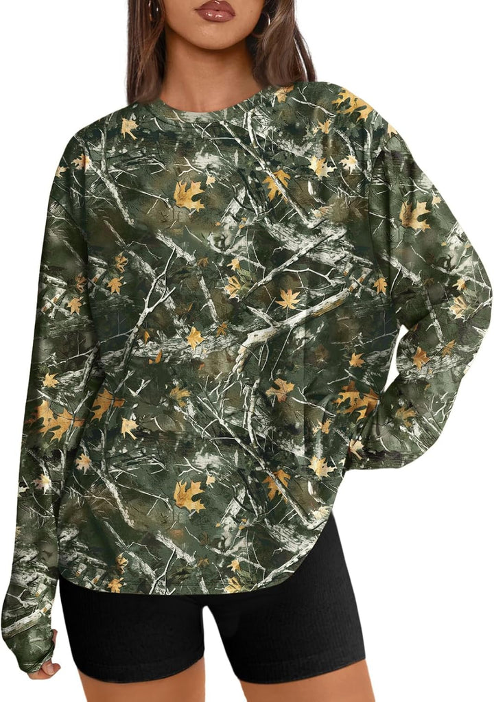 Women's Oversized Long Sleeve T-Shirt Casual Crewneck Basic Tee