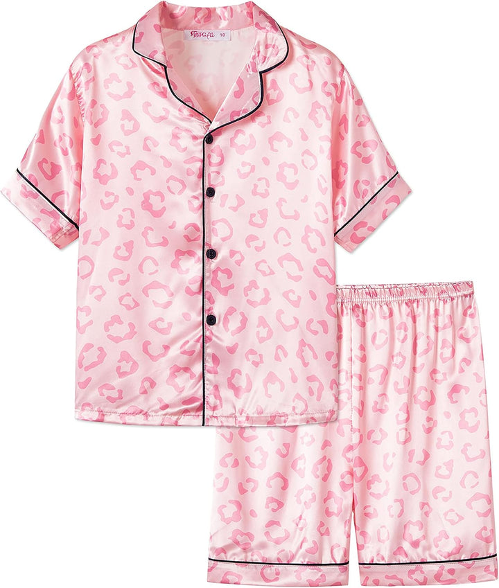 Girls Satin Pajama Set - Silky Button Down PJ with Shorts Size 6-16