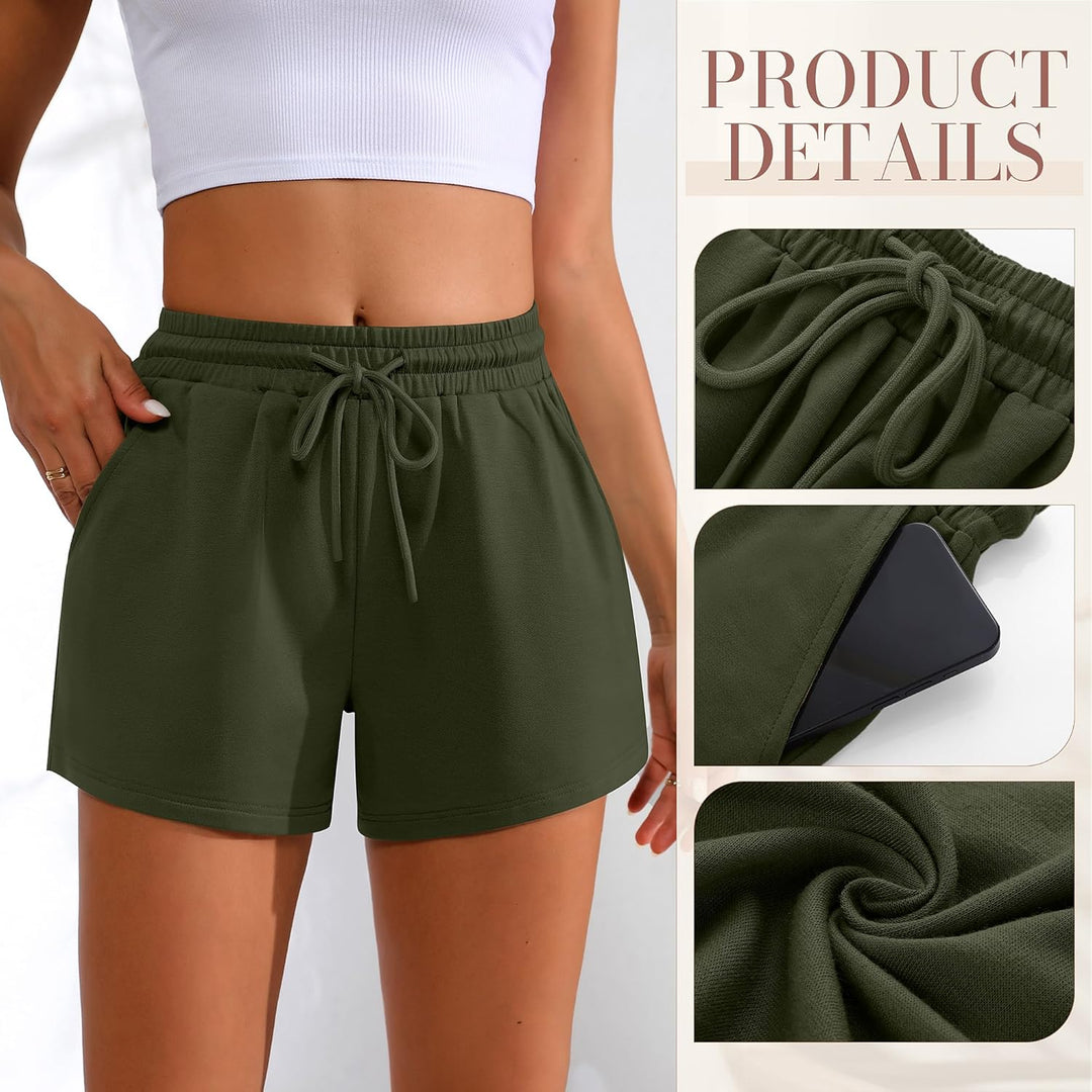 Women Sweat Shorts 3-Pack - High Waist Athletic Lounge Shorts with Pockets