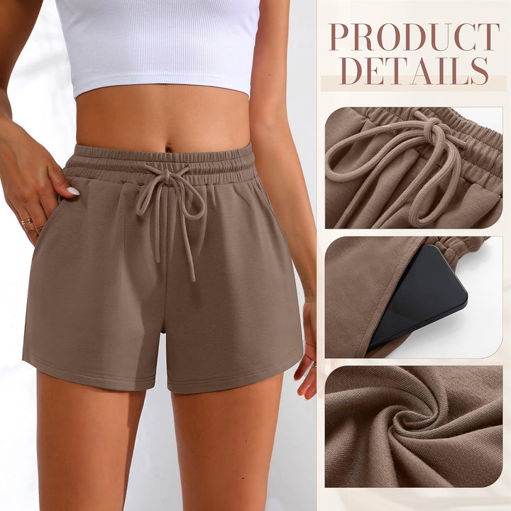 Women Sweat Shorts 3-Pack - High Waist Athletic Lounge Shorts with Pockets