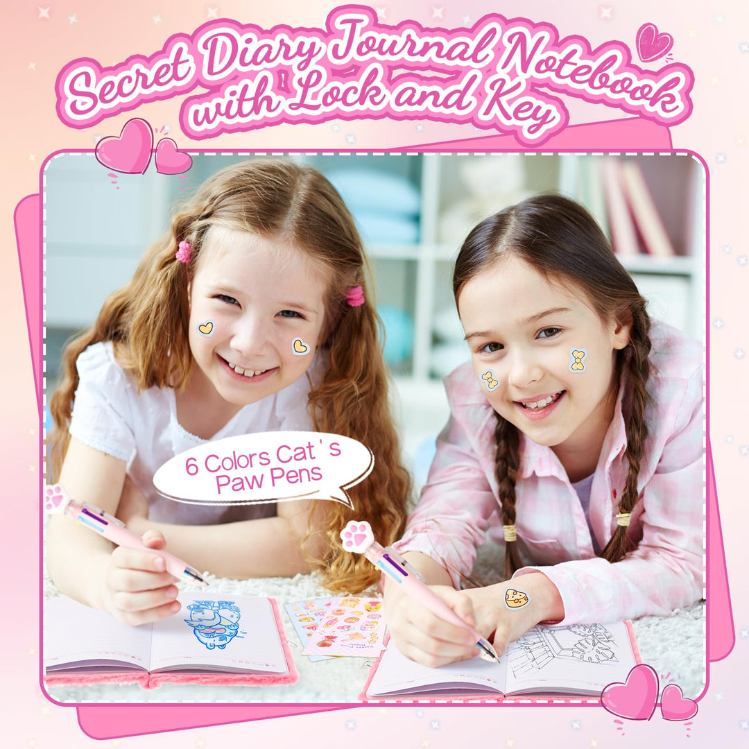 Girls Heart Diary with Lock and Keys - Cute Plush Secret Journal Notebook Gift Ages 6-8