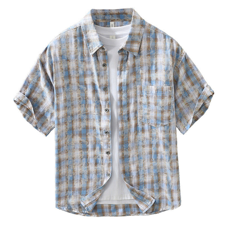 Mens Fashionable Plaid Short-Sleeve Shirt