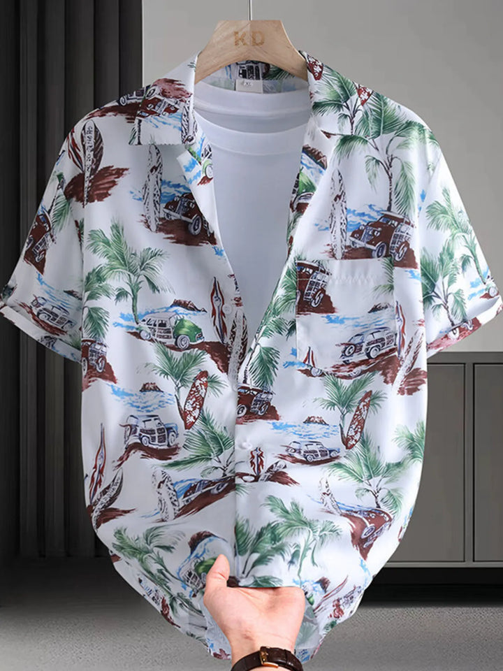 Men's Plus Size Printed Button Up Short Sleeve Shirt