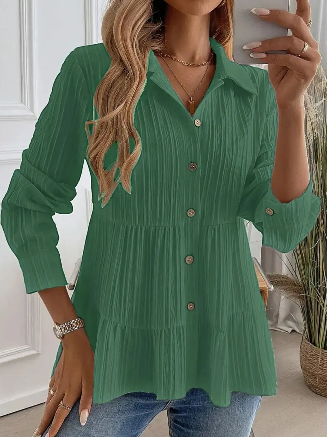 Striped Button-Down Tiered Shirt