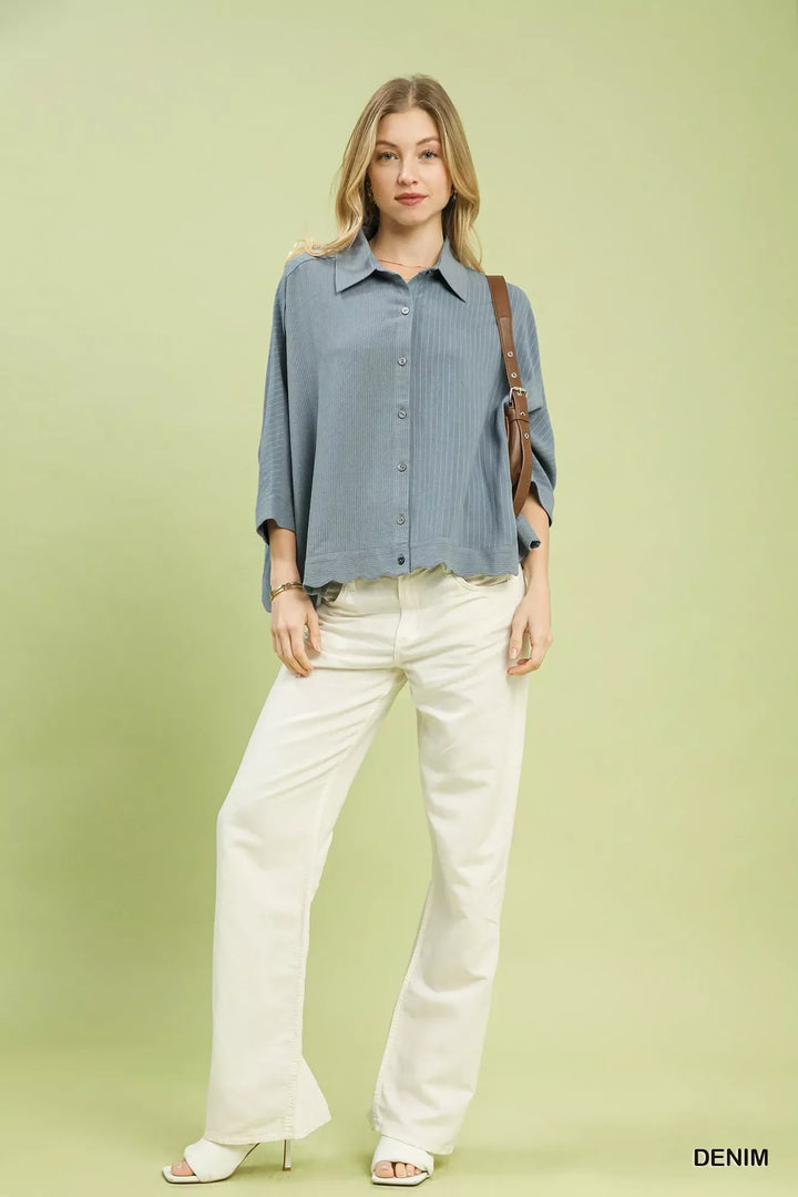 Umgee Oversized Striped Button-Down Shirt