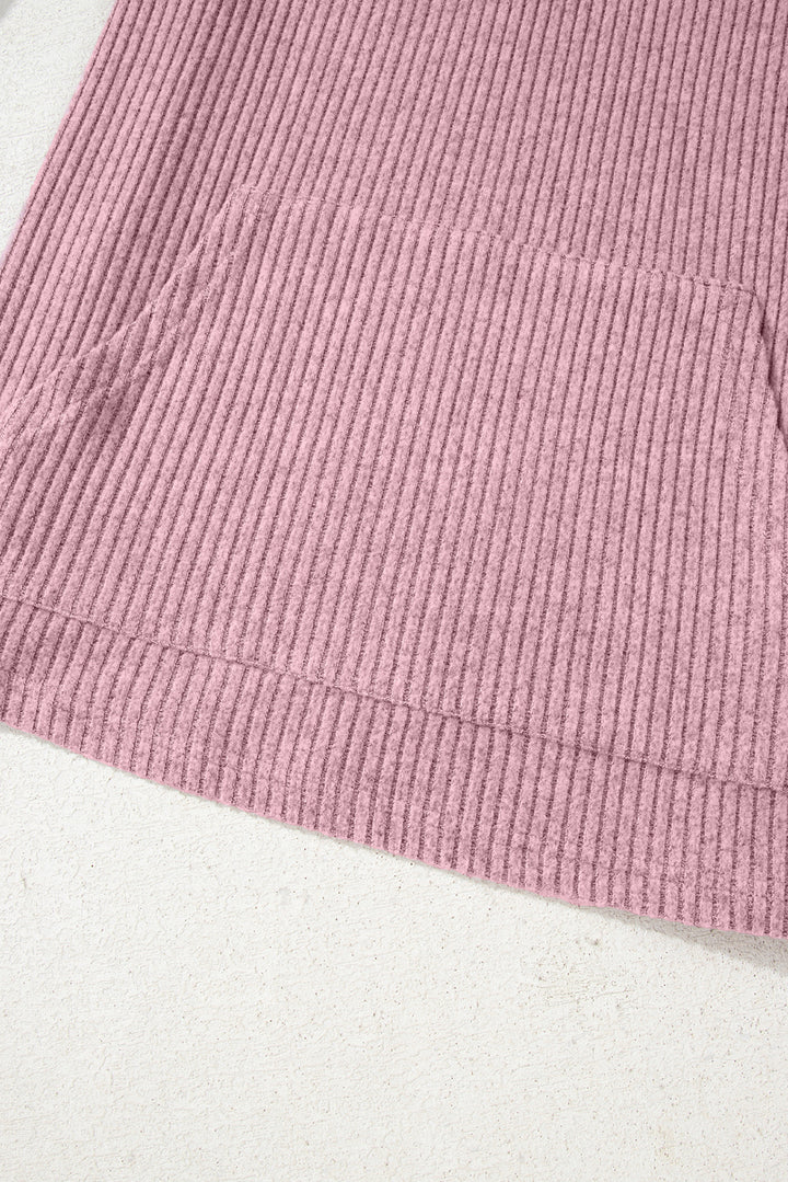 Pink Ribbed Texture Drop Shoulder Henley Knit Top