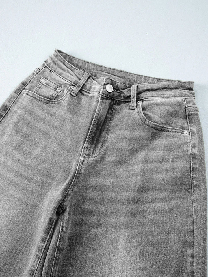 High Waist Wide Leg Washed Jeans