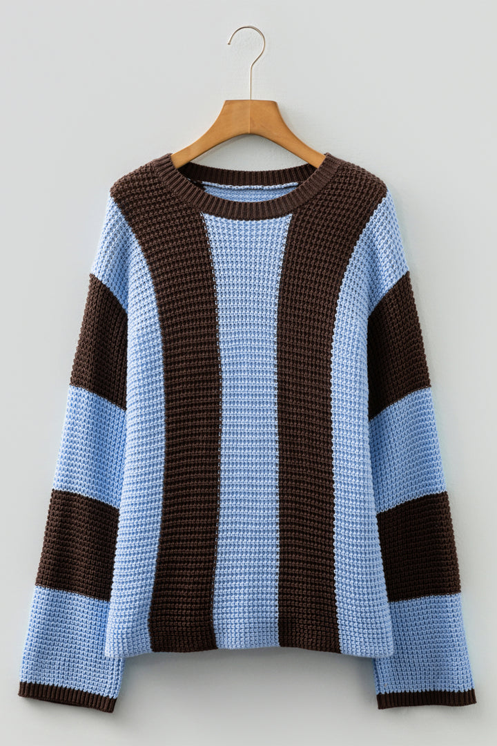 Myosotis Striped Color Block Thermal Textured Knit Drop Shoulder Sweater
