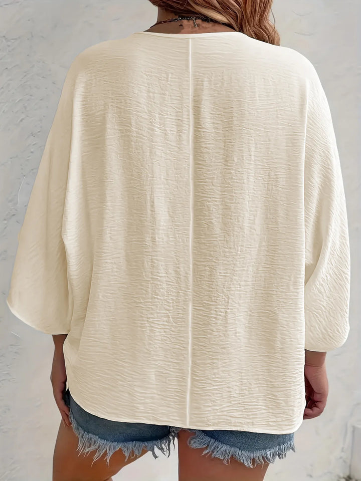 Full Size Casual V-Neck Button Down Relaxed Fit Blouse Plus Size