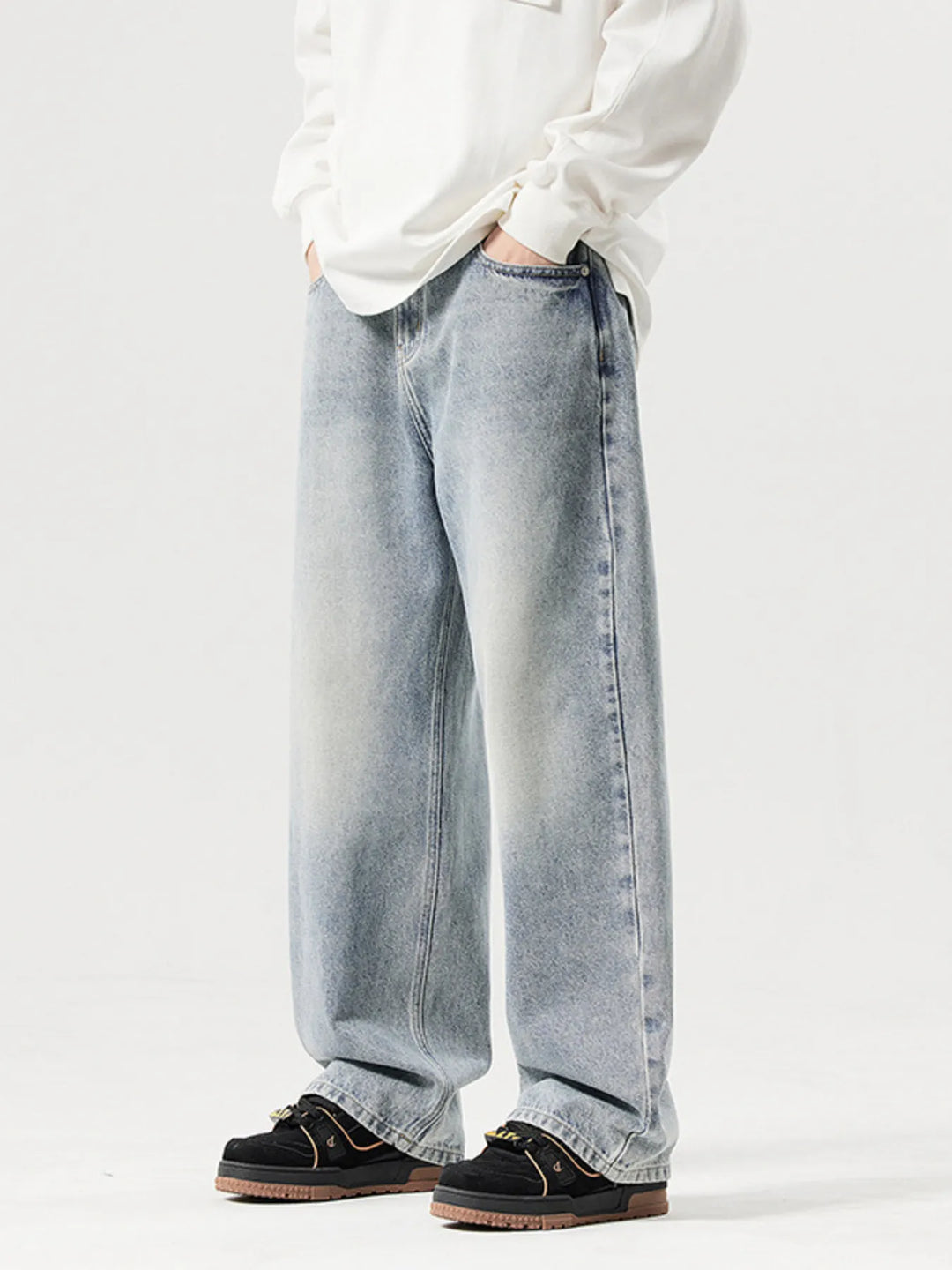 Men's Vintage Wash Wide Leg Jeans