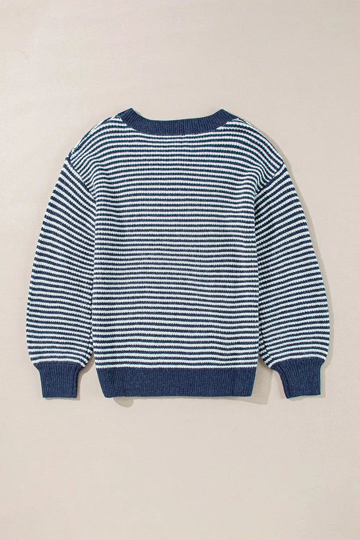 Striped Lantern Sleeve Drop Shoulder Cozy Sweater