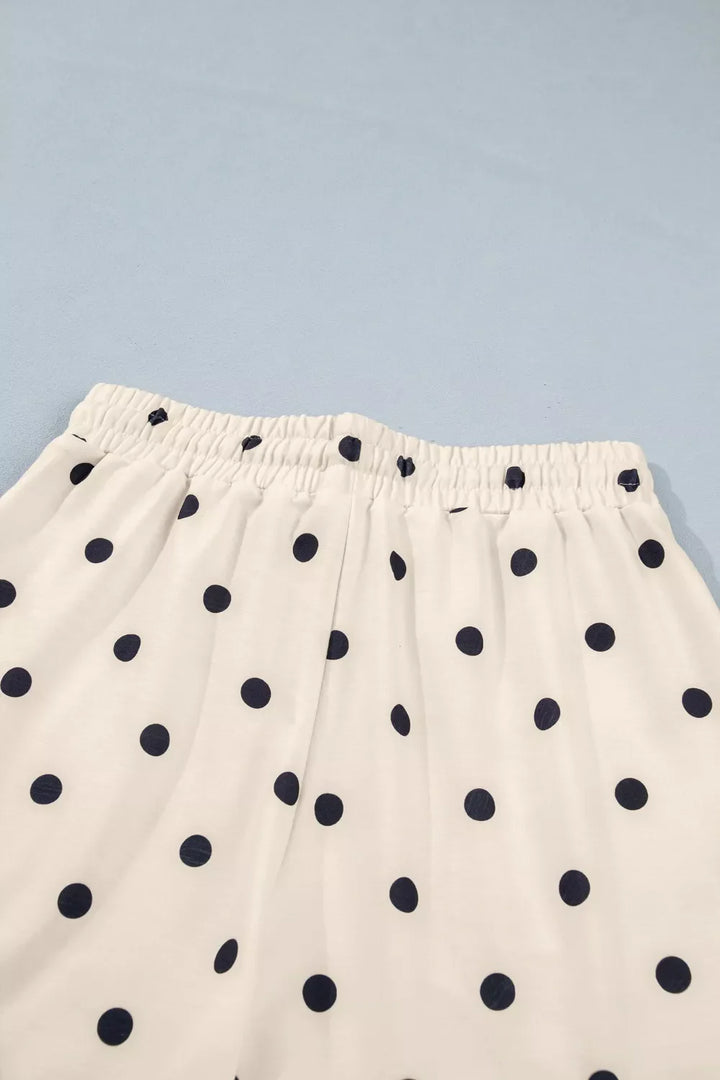 Exposed Seam Detail Polka Dot Loose Tee Drawstring Shorts Set
