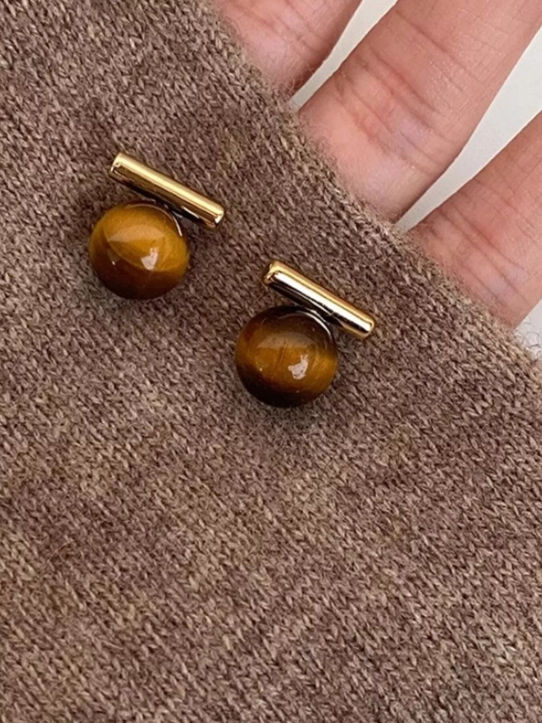 Tiger Eye Stone Stud Earrings