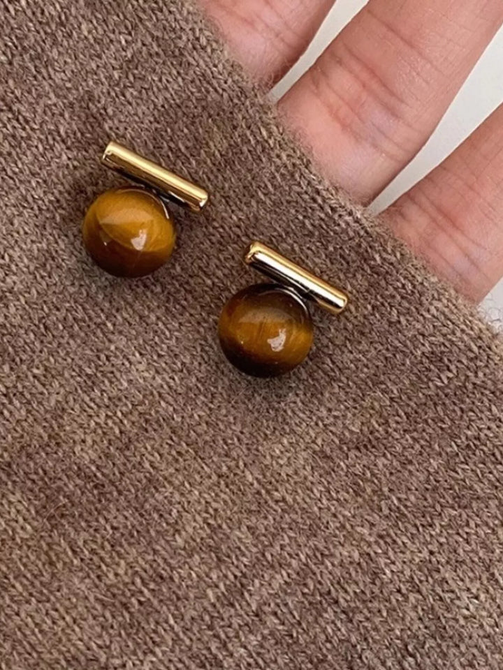 Tiger Eye Stone Stud Earrings