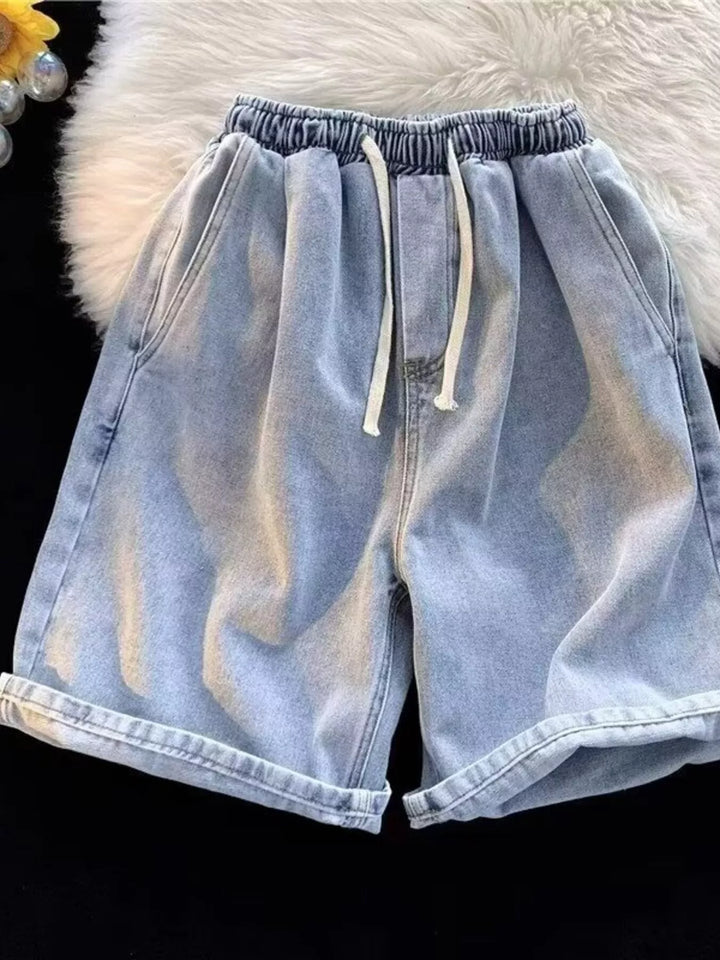 Men's Full Size Elastic Waist Washed Denim Shorts Plus Size