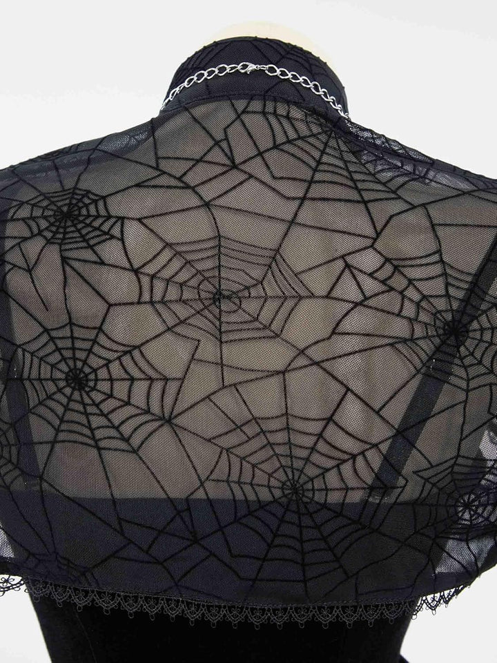 Gothic Vampire Costume - Women's Bodycon Dress with Spiderweb Cloak and Accessories