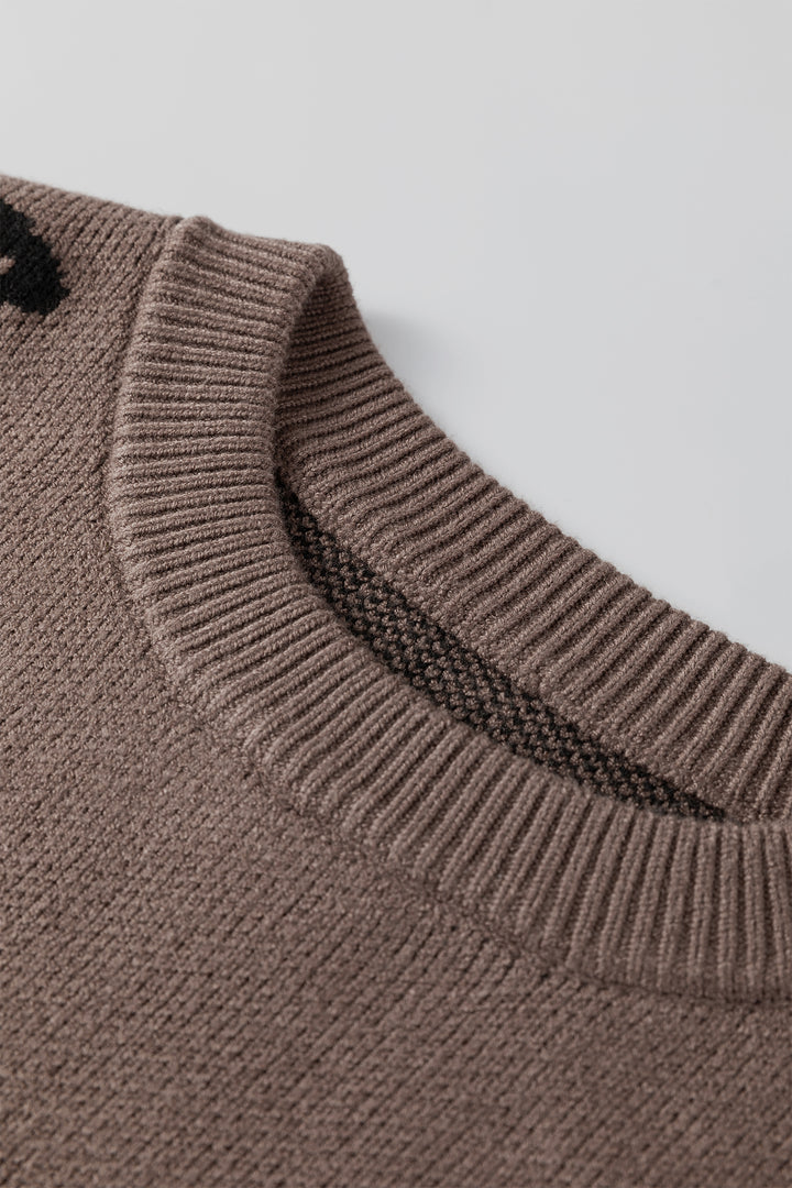 Camel Asymmetric Leopard Print Detail Drop Shoulder Sweater