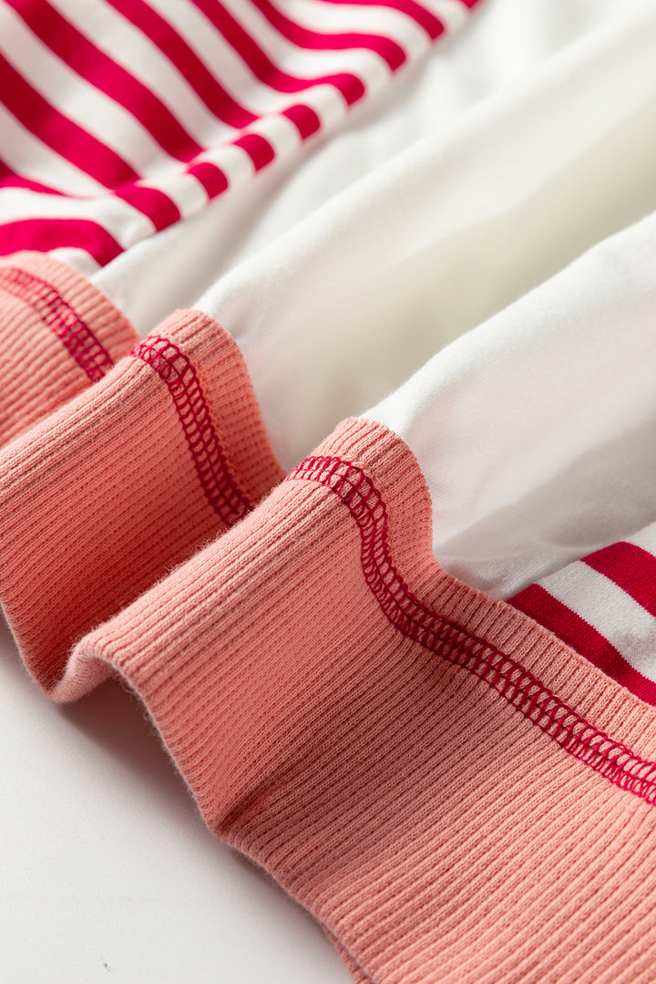 Red Stripe Color Block Patchwork Seam Detail Plus Size Sweatshirt