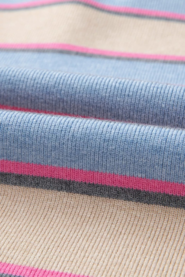 Striped Color Block Johnny Collar Sweater