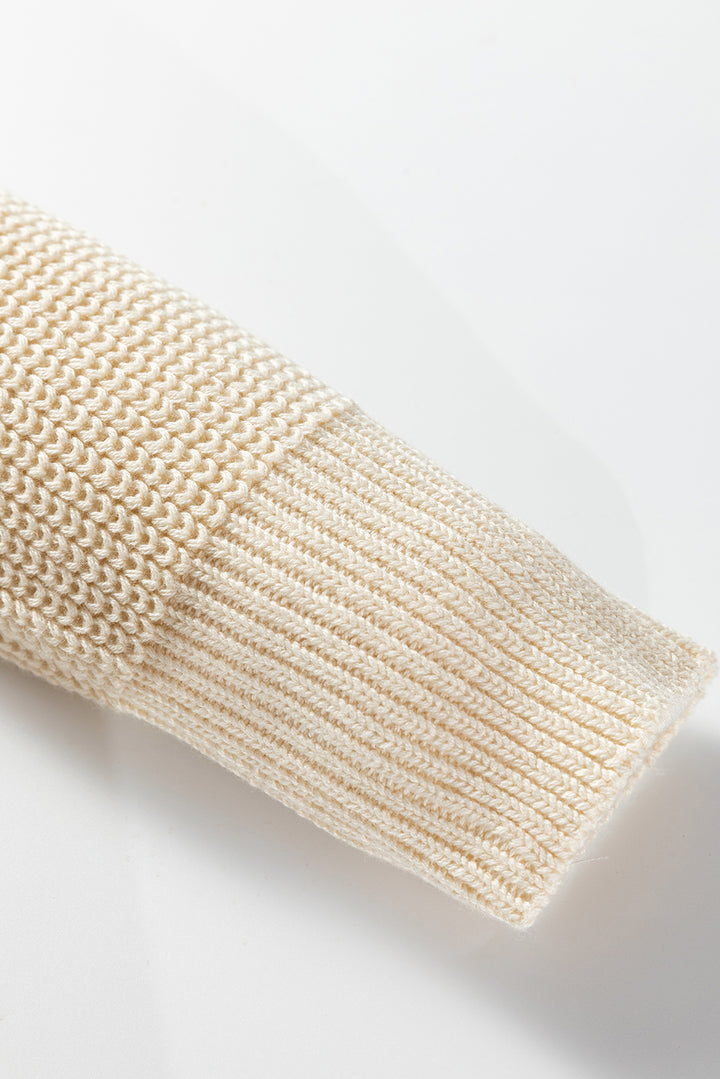 Jet Stream Mixed Texture Knit Flower Embroidered Detail Casual Sweater