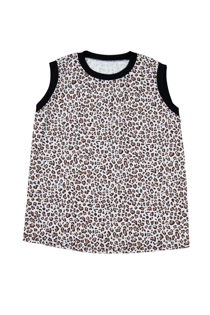 Khaki Contrast Trim Plus Size Leopard Vest