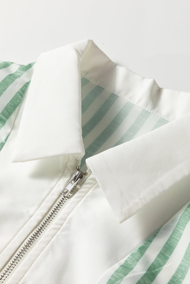 Green Stripe Half Zip Long Sleeve Swing Top