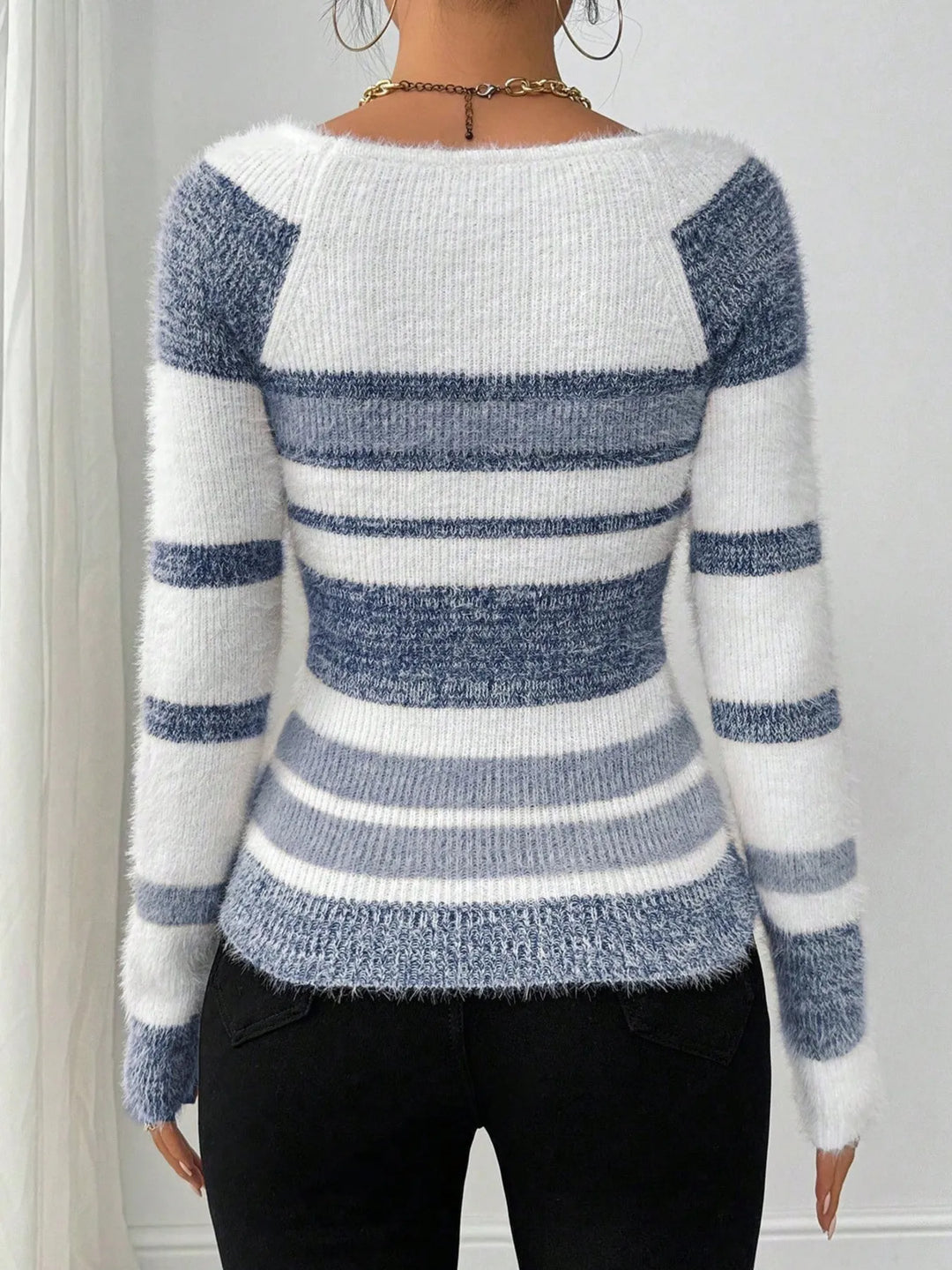 Striped Fuzzy Long Sleeve Sweater