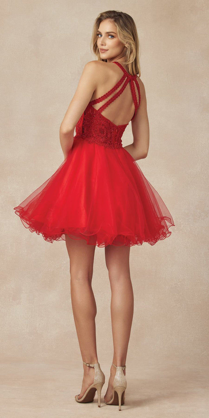 Juliet 826 Fit-and-Flare Halter Neck Short Party Dress