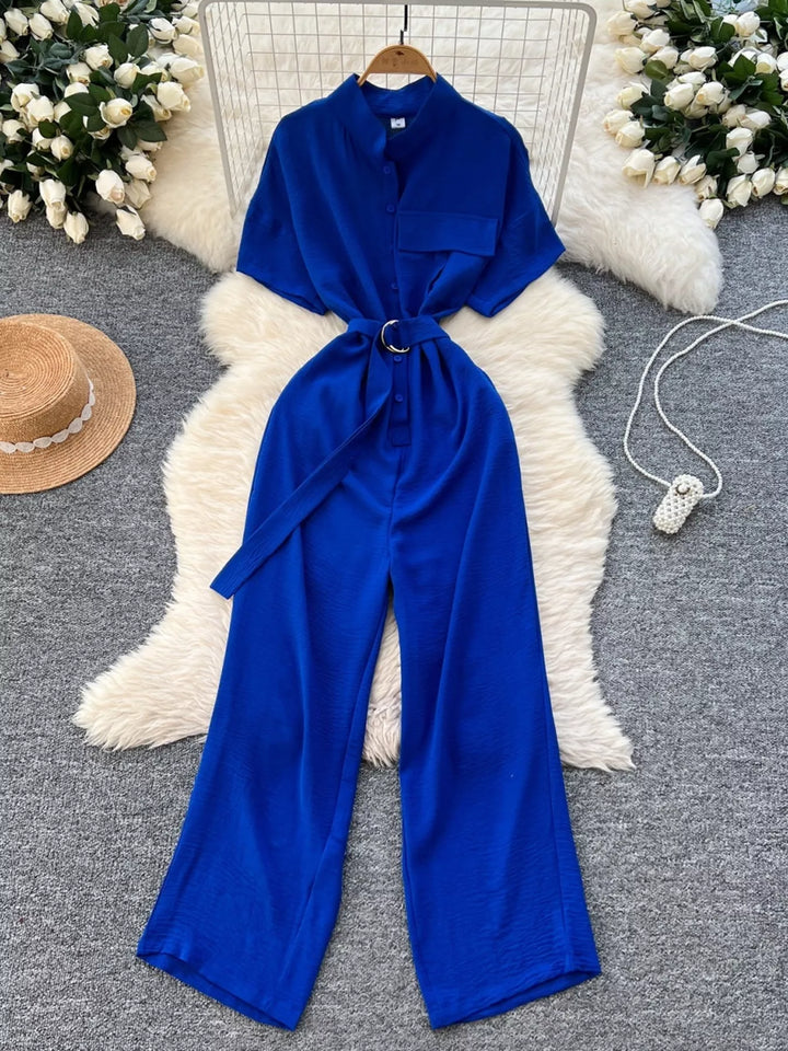 Button Front Wide Leg Jumpsuit