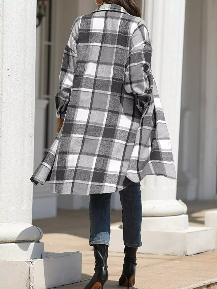 Longline Plaid Button-Up Coat