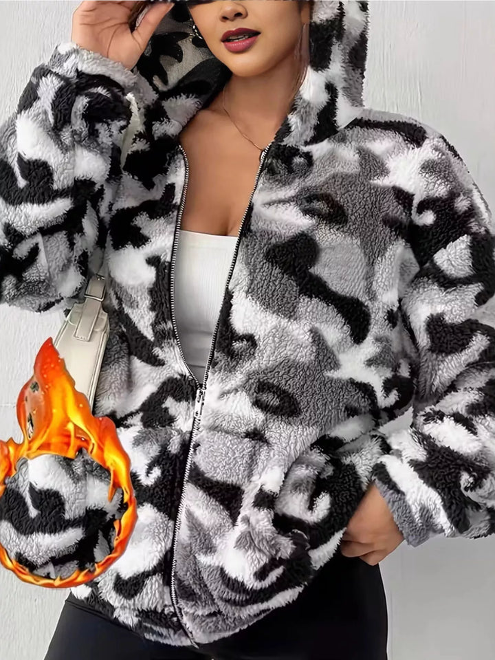 Fuzzy Camo Zip-Up Hoodie