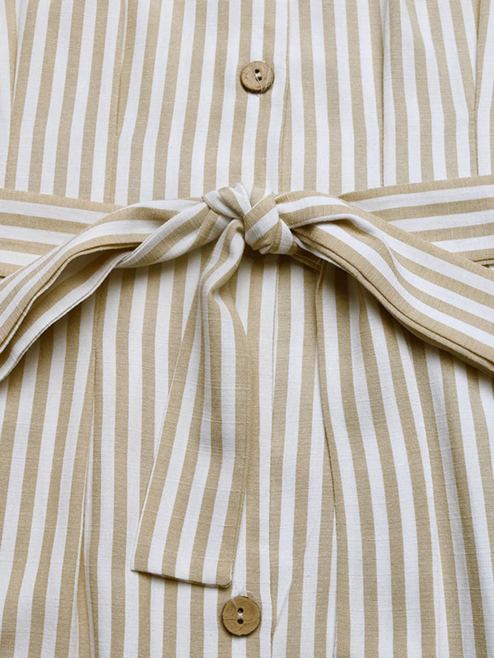 Striped Button-Front Wide Leg Jumpsuit