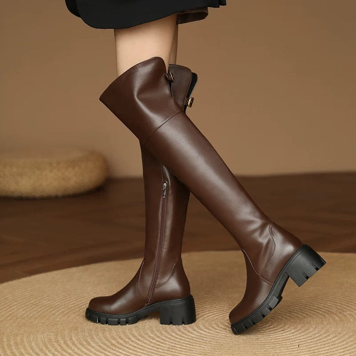 New Autumn Winter Chunky-heeled Thigh-high Boots With Thick Heels