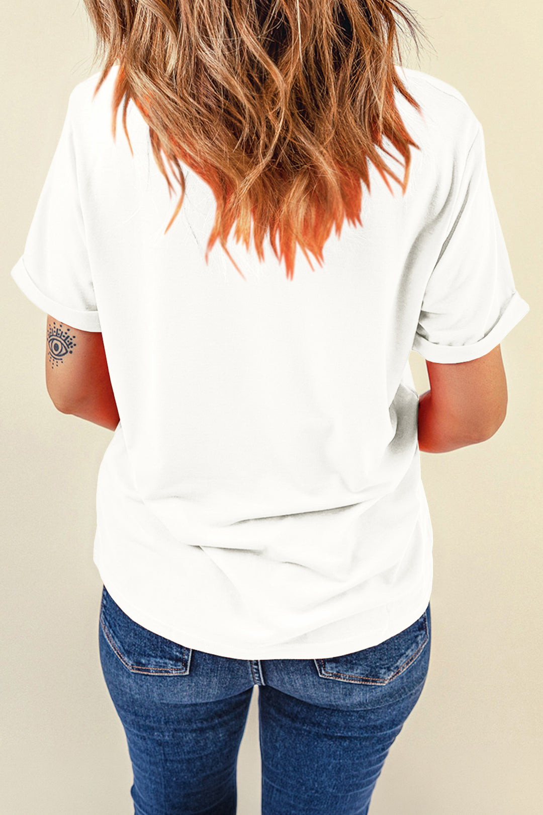 White Patriotic Bow Faux Lace Denim Patchwork Printed T Shirt