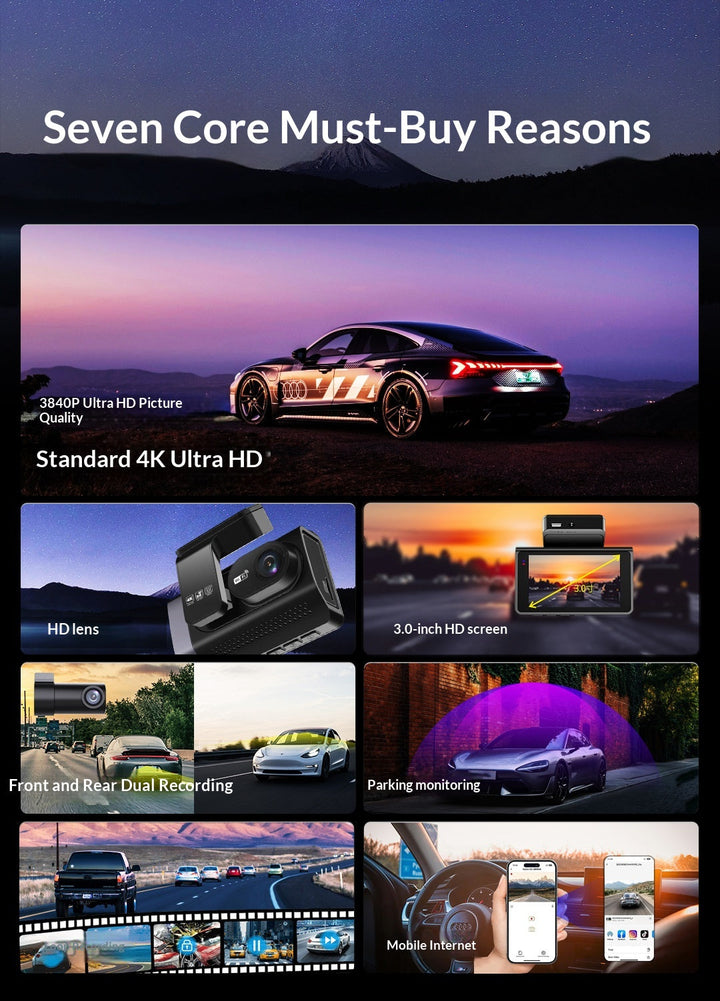 High-definition Car 4K Front And Rear Dual-recording In-vehicle Dashcam