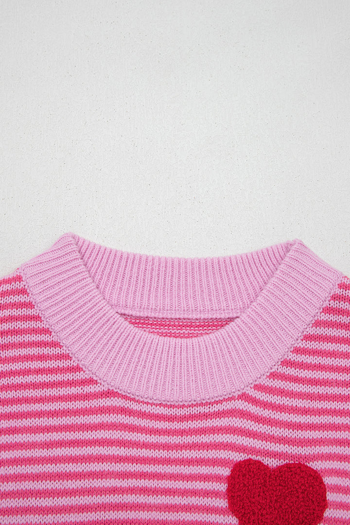 Rose Stripe Contrast Heart Pattern Valentine Knit Sweater