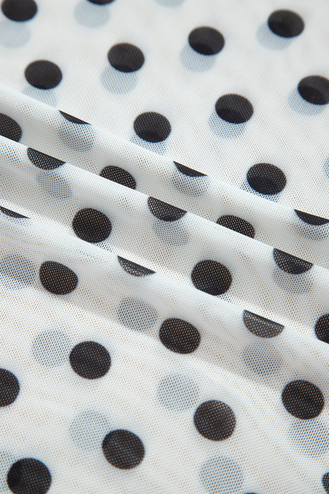 Black Polka Dot Sheer Mesh Long Sleeve Round Neck Shift Top
