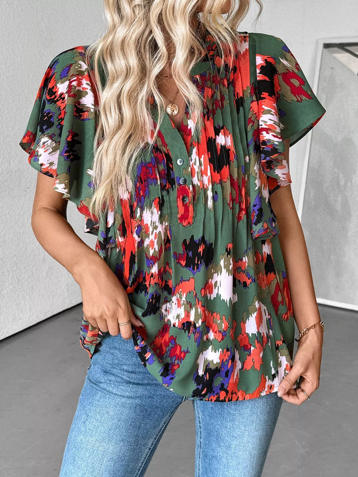 Abstract Print Flutter Sleeve Blouse