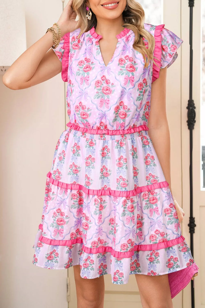 Tiered Ruffles Sleeveless Summer Floral Dress
