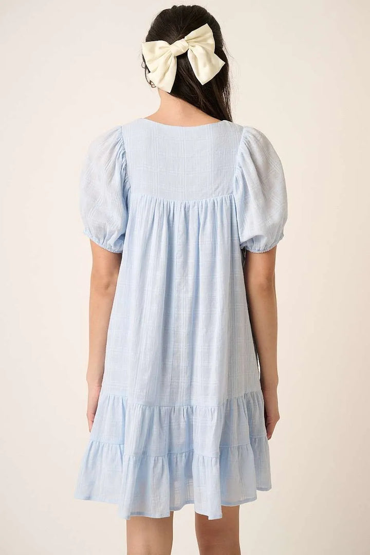 Mittoshop Tassel Tie Plaid Gauze Short Sleeve Mini Dress