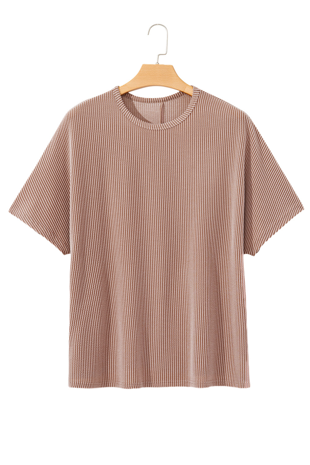T-shirt ras du cou rayé gris fumé à rayures et côtes, grande taille