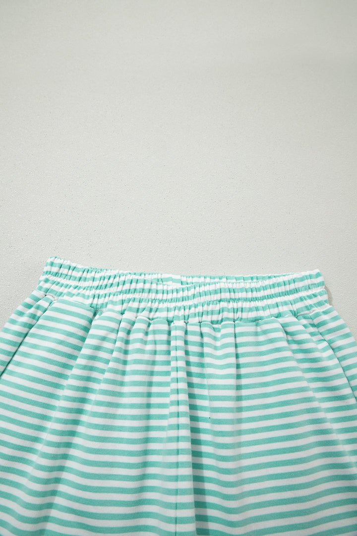 Green Stripe Oversize Mock Neck Sweatshirt and Shorts Set