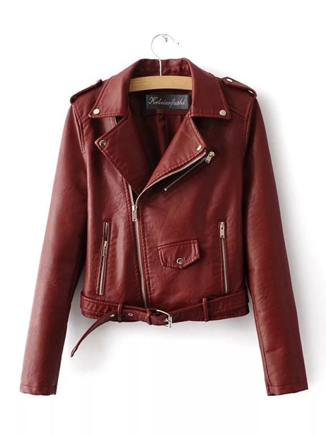 Full Size Zip Up Leather Motorcycle Biker Jacket Plus Size