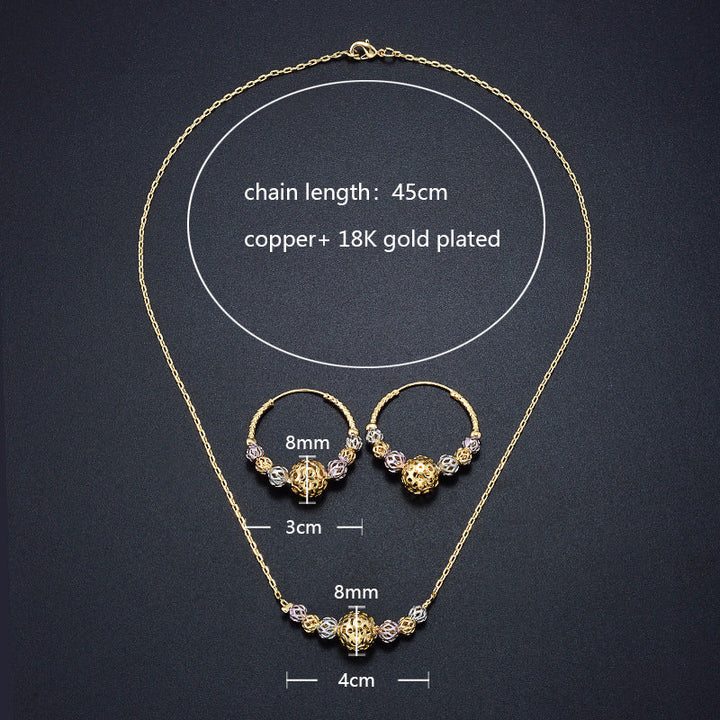 Multicolor Cutout Round Beads Necklace And Earrings Suite Necklace Jewelry