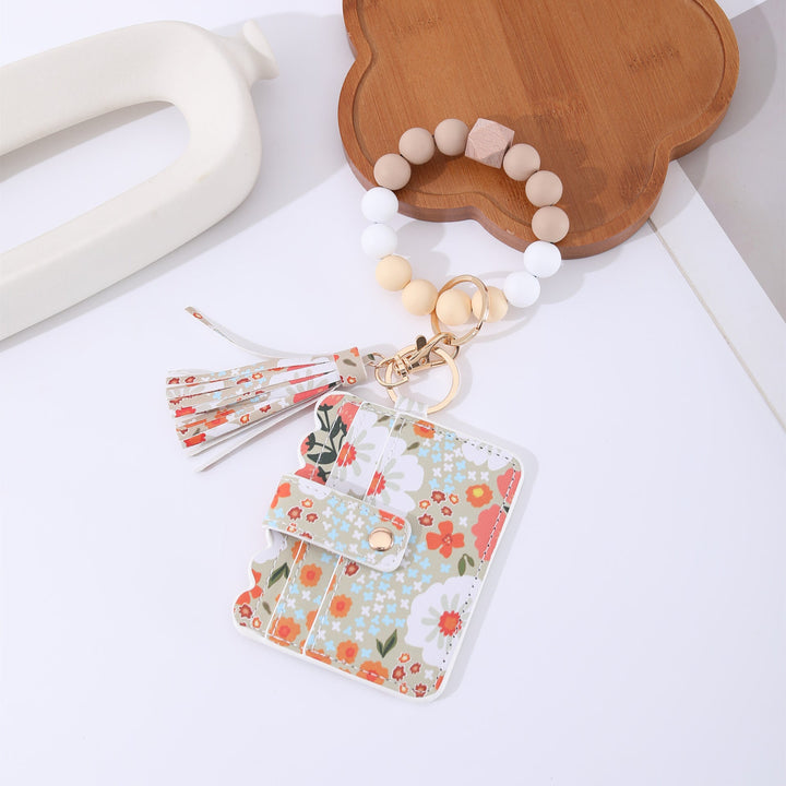 Printed Leather Wallet Keychain For Women