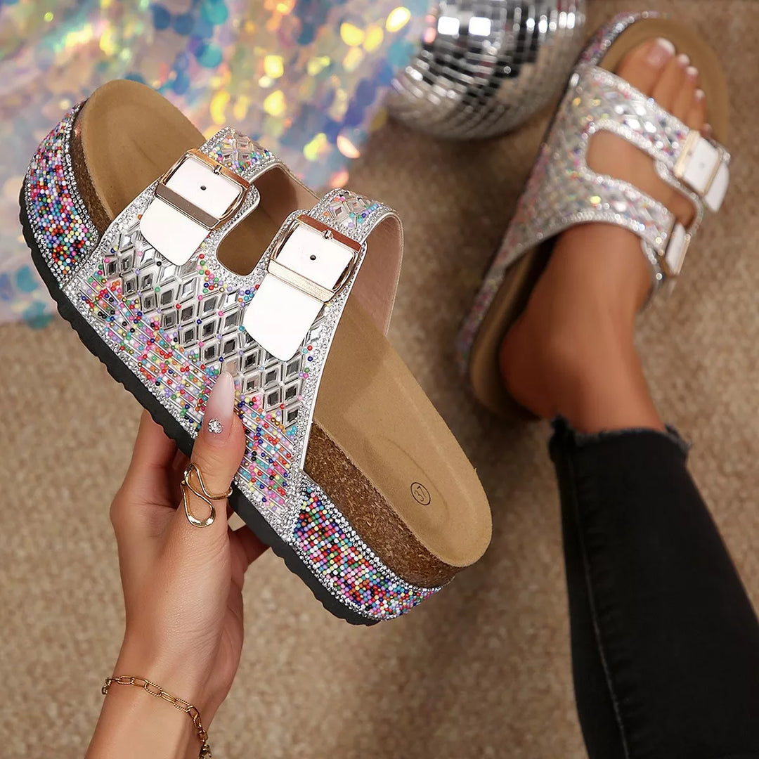 Rhinestone Double Buckle Sandals