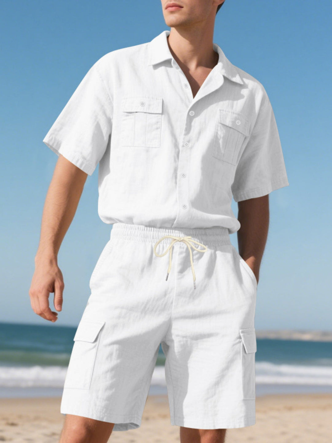 Men's Full Size Button Up Shirt and Shorts Set Plus Size