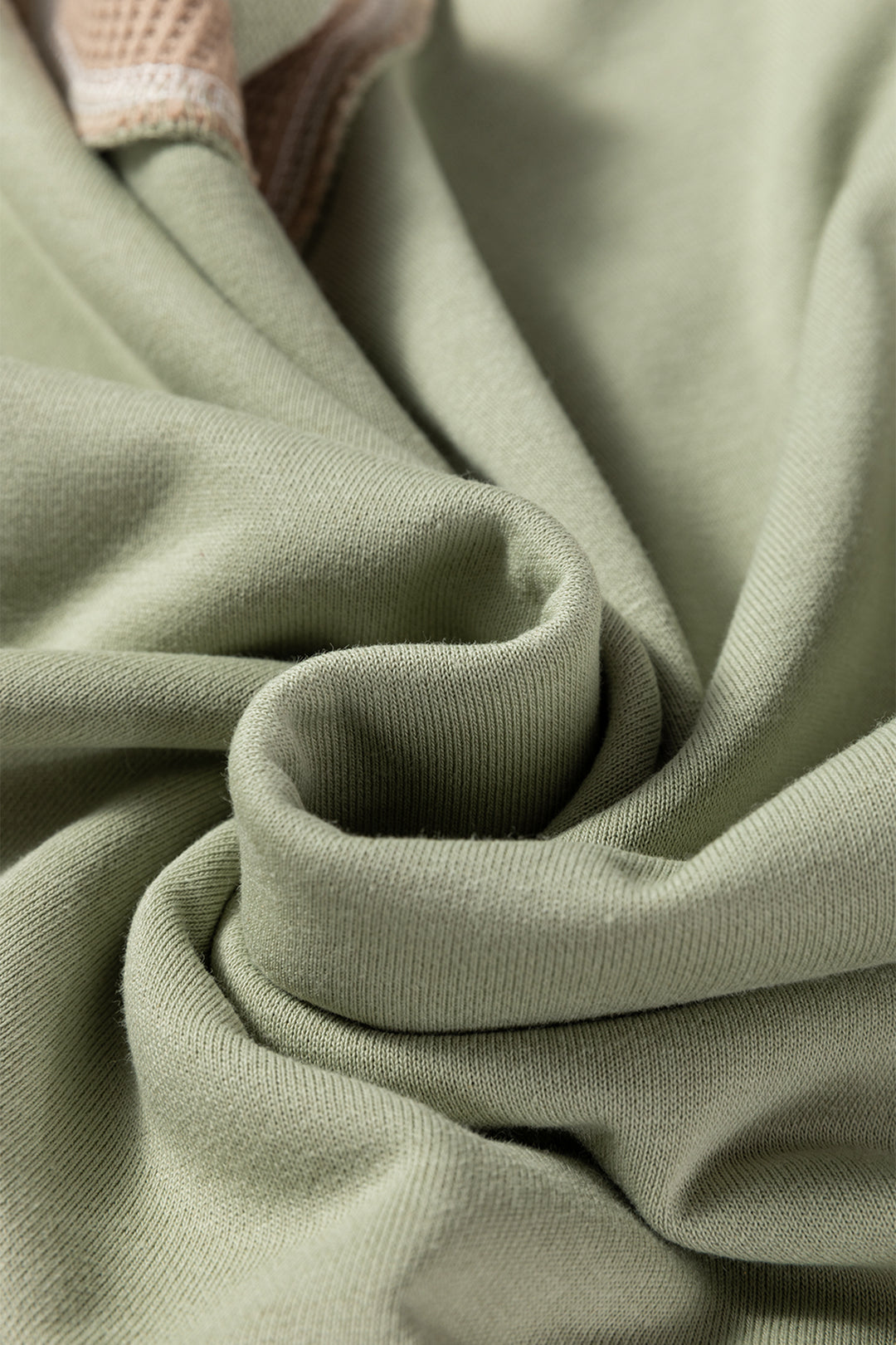 Smoke Green Color Block Mix Texture Waffle Patchwork Oversize Sweatshirt